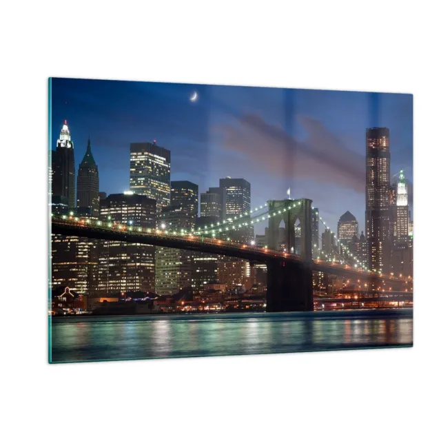 Wandbilder 120x80cm Glasbild Brooklyn brücke nacht new york city XXL Bilder