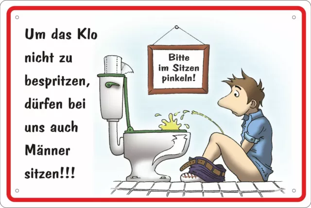 BLECHSCHILD 20X30 CM Spruch Bitte im sitzen pinkeln (quer) Toilette