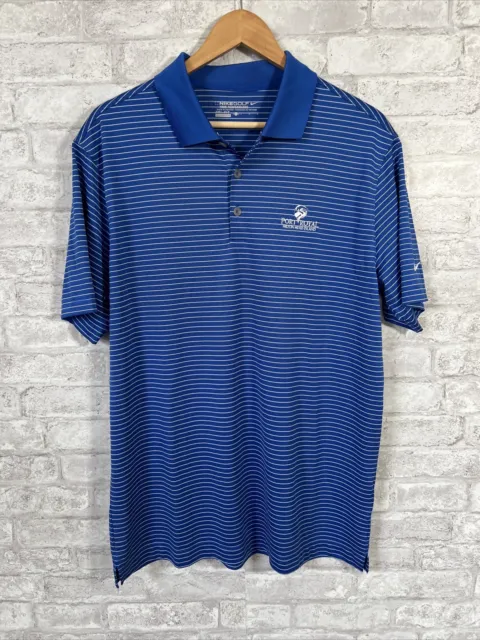 Nike Golf Mens Large Blue Striped Short Sleeve Golf Polo Shirt Port Royal Hilton