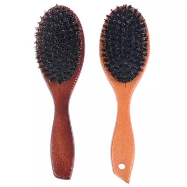 Hair Brush Wood Handle Boar Bristle Beard Brush Comb Detangling Straighte'm' 3