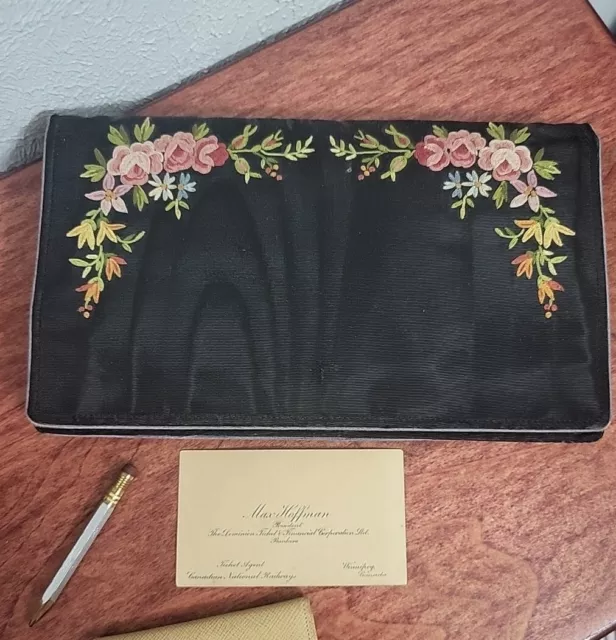 Vtg Antique Beauvais Floral French Envelope Evening Clutch Bag Purse W/ Mirror