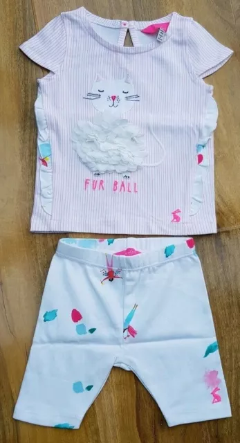 Joules Baby Girls Top&Leggings Set Cotton Fur Ball Stripe Cat Rrp £27 Brand New 2