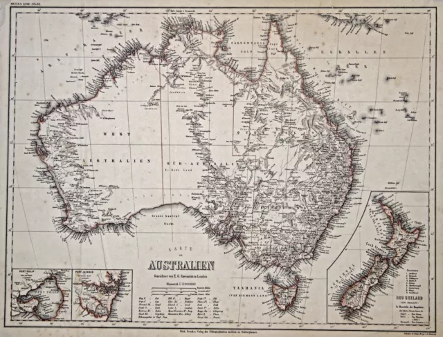 Australien Original Stahlstich Landkarte Bibl. Inst. 1860