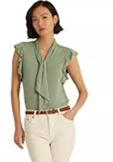 Ralph Lauren Womens Top Ruffle-Sleeve Tie Bow Neck Lili Pad Blouse Size S