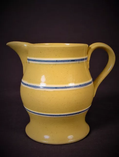 VERY RARE 1800s ANTIQUE SMALL BLUE & WHITE BAND PITCHER YELLOW WARE MINT