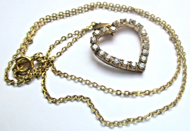 Collier Vintage Pendentif Cœur Argenté Et Cristal Citrine – Marque Générique – Occasion