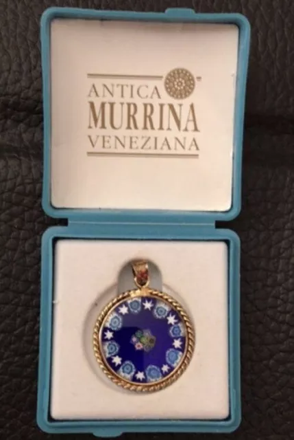 ANTICA MURRINA VENEZIANA 18ct Gold/925 Sterling Murano Glass Millefiori Pendant