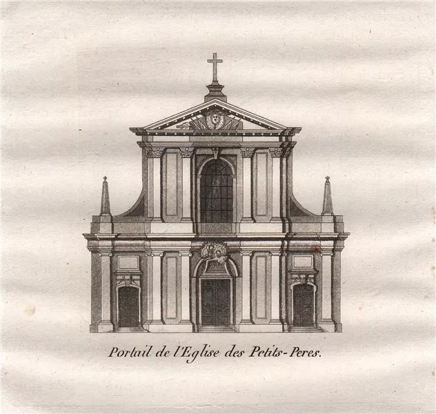 PARIS. Portail de L'Eglise des Petits-Peres. Aquatint 1808 old antique print