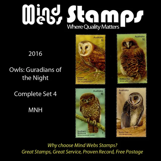 Australian Decimal Stamps 2016, Owls: Guardians of the Night Complete Set 4, MNH