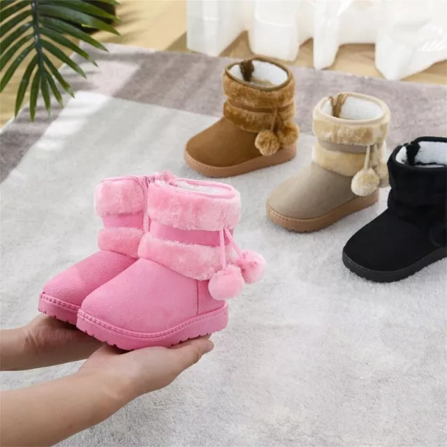 Girls Kids Childrens Toddler Ankle Warm Boots Winter Faux Fur Lined Comfy Shoes