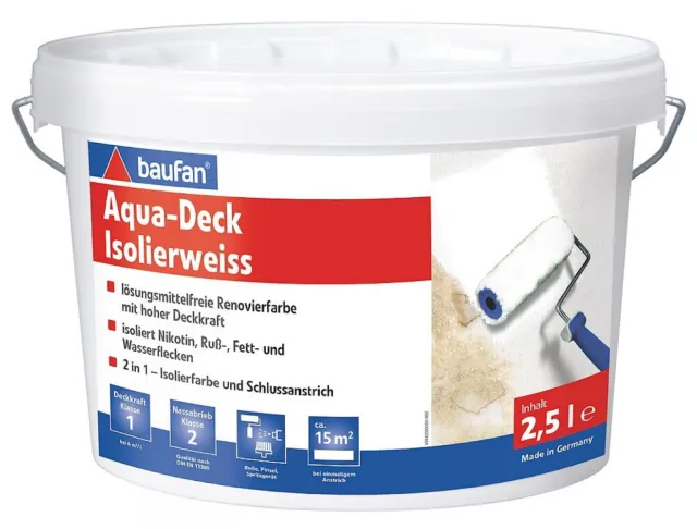 Baufan Aqua-Deck Isolierweiß 2,5L Aislado Nicotina Russ Grasa- & Manchas