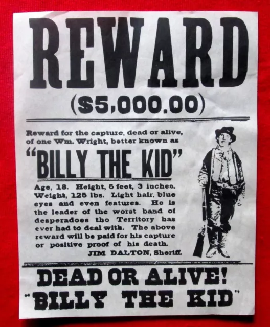 Billy The Kid Old West Wanted Poster REPRO nhc5