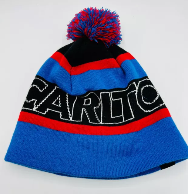 Carlton Dry Beanie FYVE Beer Promo Blue Black Red Pom Pom Mens Hat