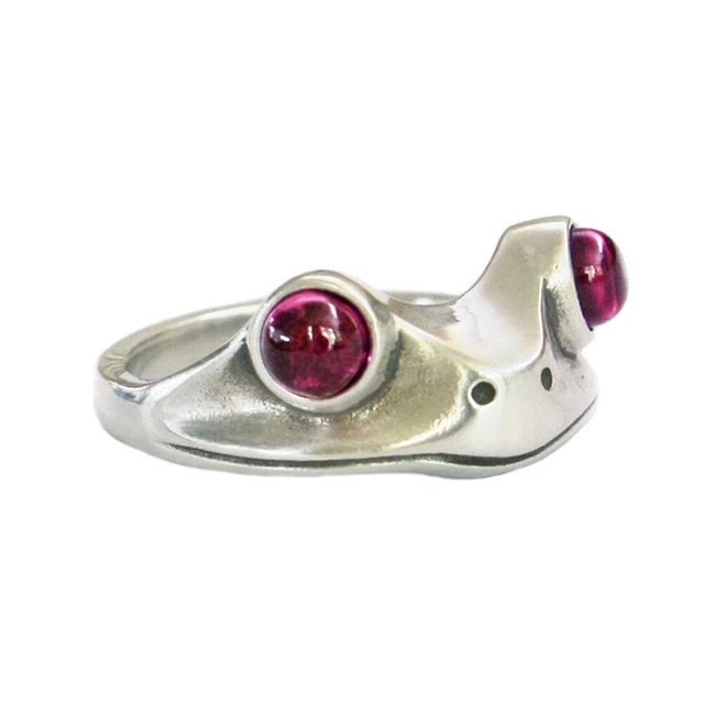 LINSION Rings 925 Sterling Silver Frog Vivid Red Eyes Toad Charms Jewelry TA266D