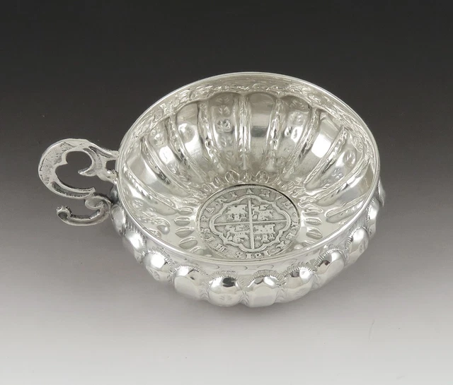 Spanish Silver Antique Reproduction 1618 Hispania Coin Tas De Vin Wine Taster