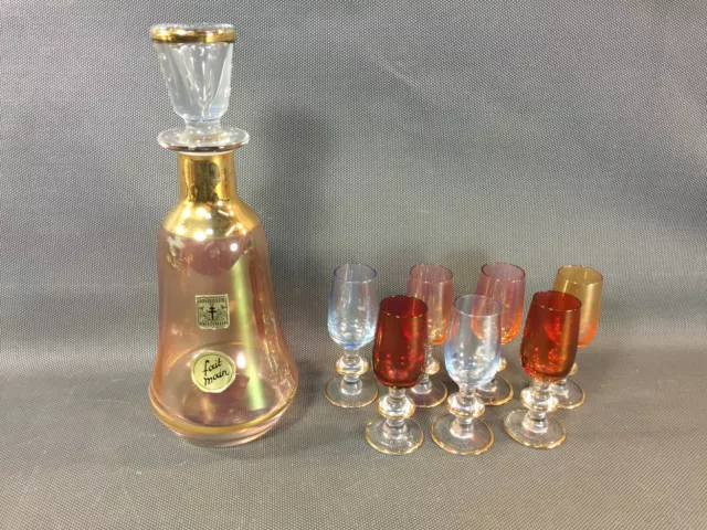 Lot 7 verres apéritif cristal avec carafe cristallerie de Hartzviller vintage