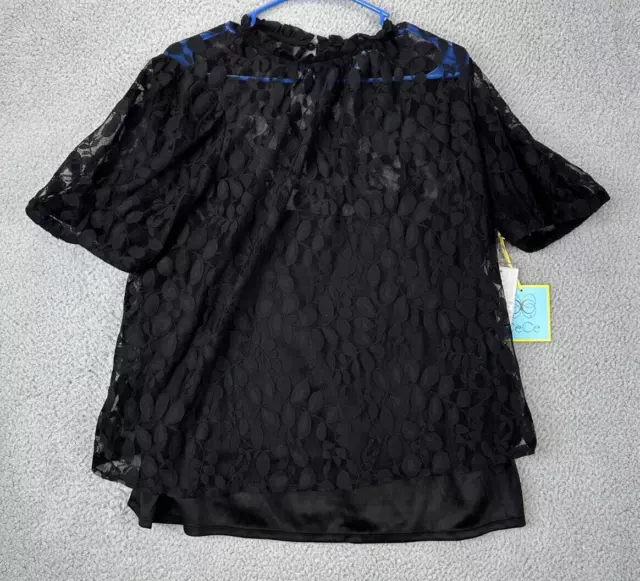 Cece Shirt Women 1X Plus Black Nylon Blend Lace Inner Tank Top Blouse Ladies NEW