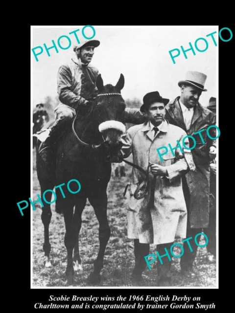 Old Large Horse Racing Photo Of Scobie Breasley Winning The 1966 English Derby