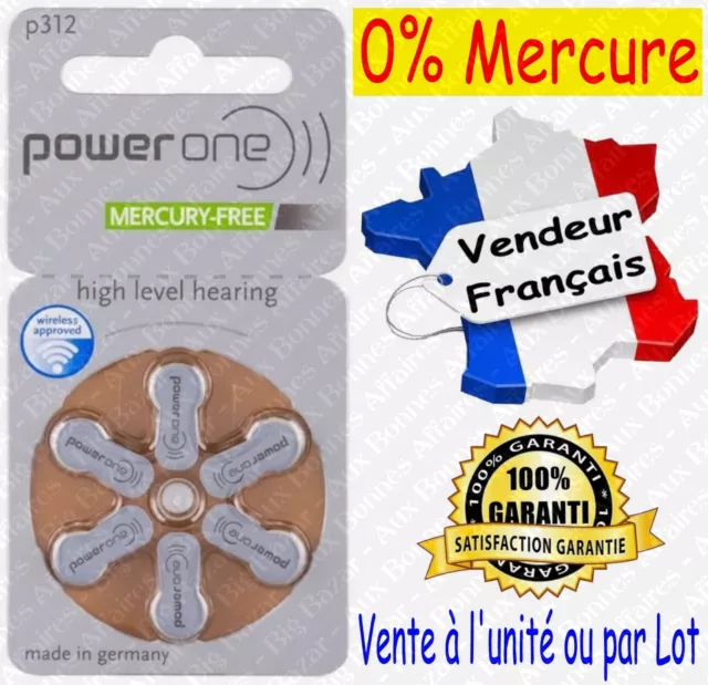 Piles Auditives 1,45V Power One VARTA P312 PR312 A312 MARRON Livraison Gratuite