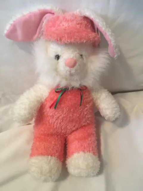 Kellytoy Pink Bunny Rabbit Plush Stuffed Animal New 10" With Hat, Bow Easter