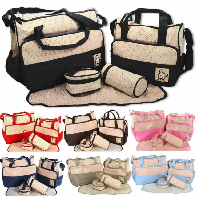 Large 5pcs Baby Nappy Diaper Mummy Hospital Changing Bag Shoulder Handbag