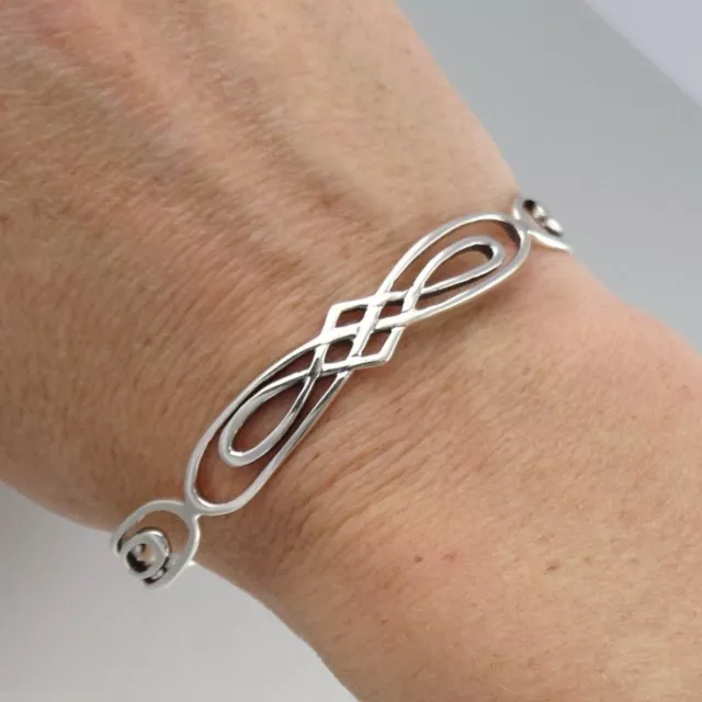 Celtic Infinity Knot Cuff Bracelet - 925 Sterling Silver - Adjustable Bangle