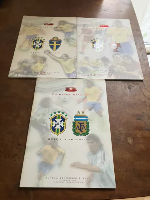 Brazil friendly football match programs 2006 to 8 Argentina Portugal Sweden...