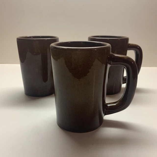 Set Of 3 Vintage Heavy Restaurant Ware Brown Coffee Tea Mugs by DCC USA Made