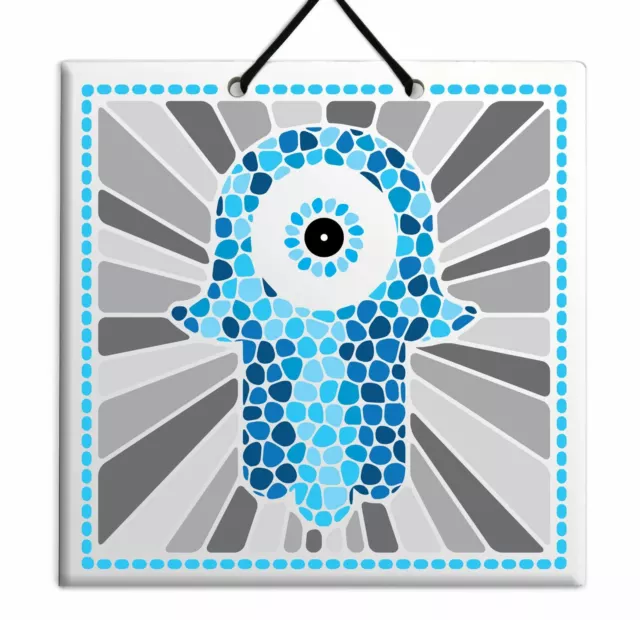 Gris Colgante de Pared Decorativo 15x15 Hamsa Madera Contra Mal Ojo Karma Suerte