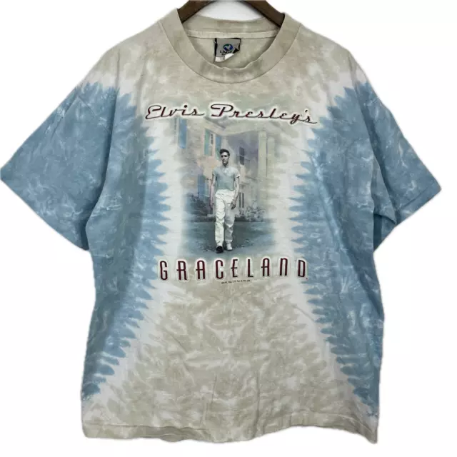 Vintage 90s Elvis Presley Graceland Tie-Dye T-Shirt Liquid Blue Size L