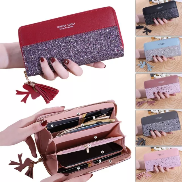 Ladies Glitter Wallet Long Zip Purse Card Phone Holder Case Women Clutch Handbag