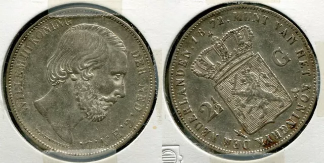 NIEDERLANDE 1872 - 2 1/2 Gulden in Silber, ss+ WILLEM III.