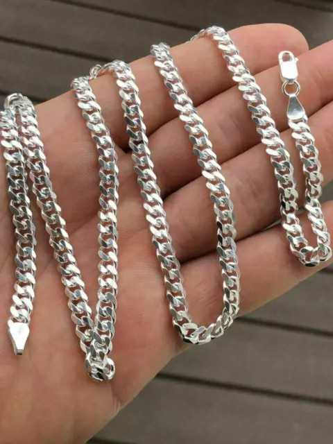 Solid 925 Sterling Silver Mens 5mm Tight Link Miami Cuban Link Chain Heavy ITALY