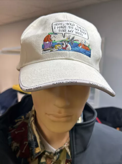 Fishing Sport Off White Hat Embroidered Funny Cartoon Vintage Made in Virginia