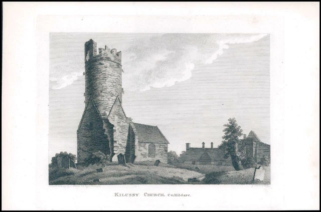 1797 Original Antique Engraving IRELAND View of KILUSSY CHURCH Co.Kildare (IG93)