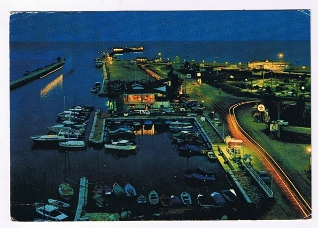 Italy Postcard Rimini Channel Port & Wheel Dock By Night