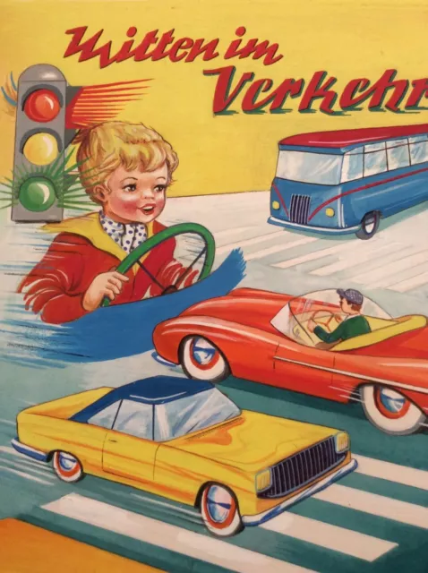 Originalzeichnung Mitten im Verkehr um 1960 Autos Malbuch S & S oder Pestalozzi