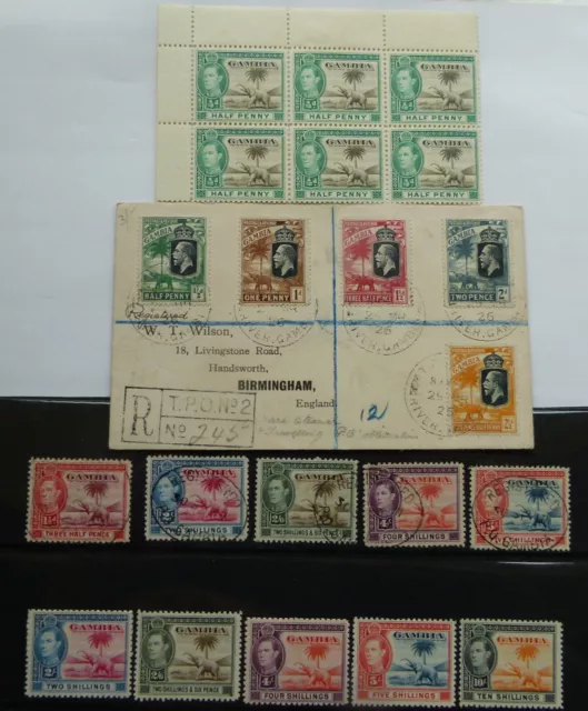 Gambia Stamp Collection George VI 1938-48 Inc. Block, Postal card, Mint and used