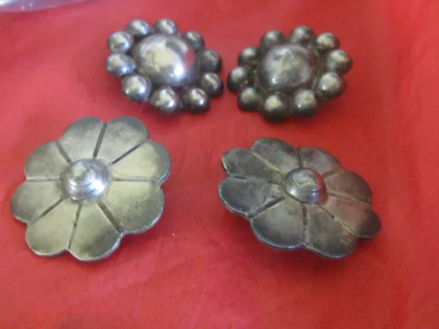Lot Of 4 Sterling Silver Buttons, Old, From Mexico