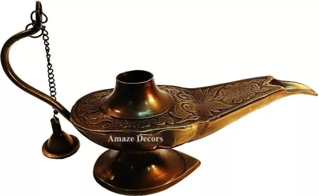 Antique Brass Aladin Genie Oil Lamp Aladdin Chirag Incense Burner Vintage Gift 2