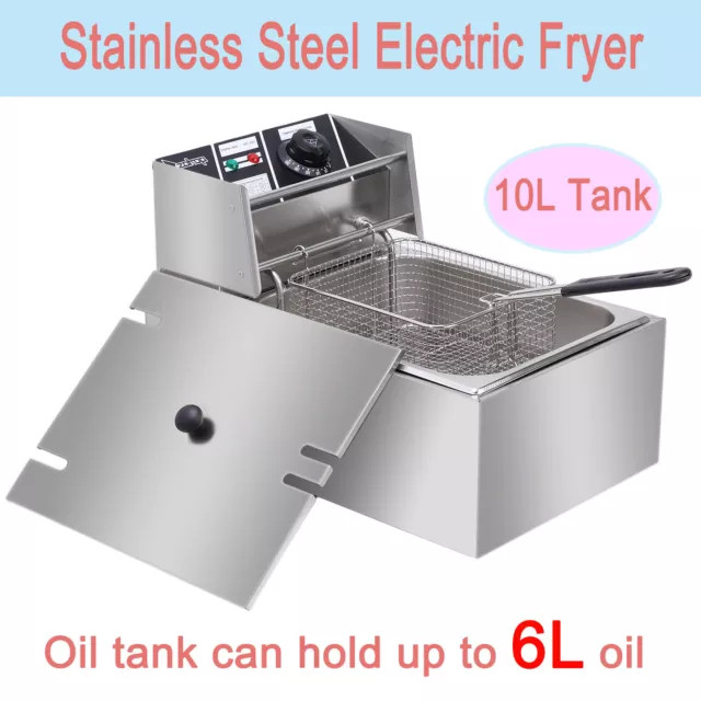 2500W 10L Electric Deep Fryer Fat Fry Chip Commercial Countertop Stainless Steel