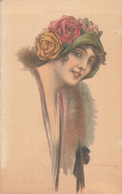 Gravure CPA D'illustration – Femme Au Chapeau – Signée Corbella – Paris 1900