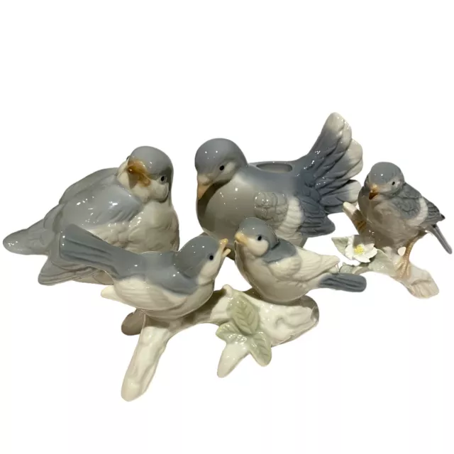 Four Vintage Otagiri Japan Porcelain Gray and White Bird Dove Figurines