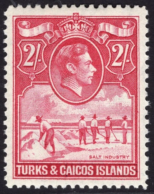 TURKS & CAICOS ISLANDS-1944 2/- Bright Rose-Carmine Sg 203a LIGHTLY MOUNTED MINT
