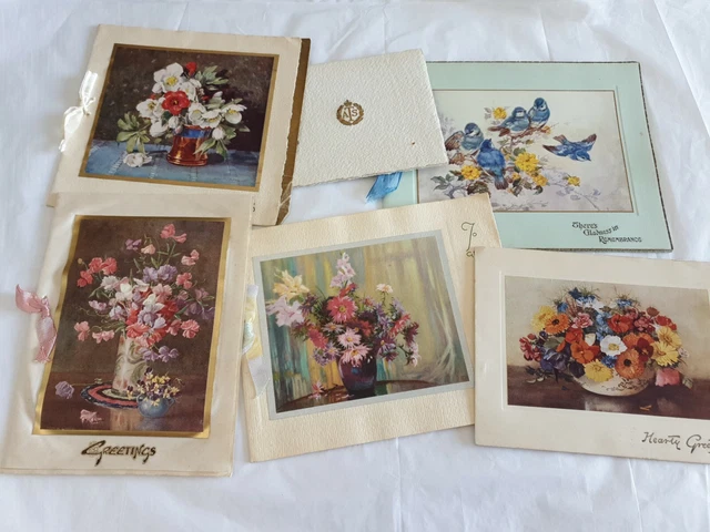 Vintage Used Christmas Cards Flowers Birds C 1930s 40s  joblot