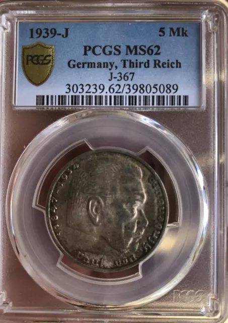 1939-J Germany 5 Mark PCGS MS62