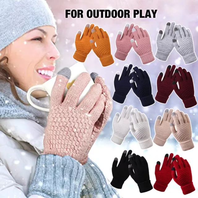 Unisex Winter Knitted Gloves Thicken Warm Outdoor Cycling Skiing Thermal Gloves
