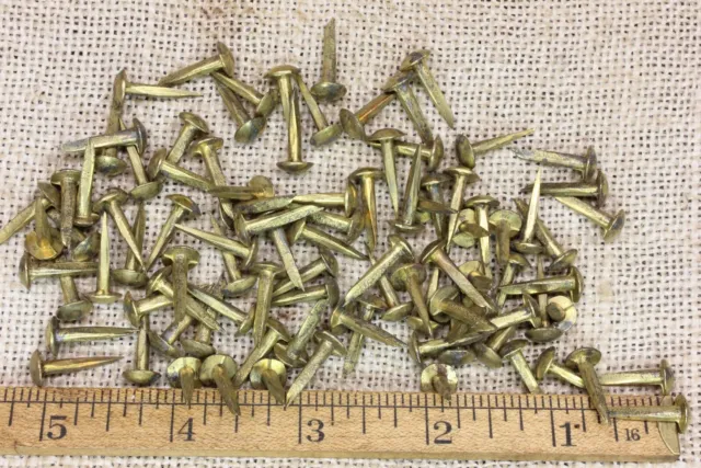 Old Brass Furniture Nails 5/16” Domed Round Head 100 Trunk Tacks Vintage 5/8”