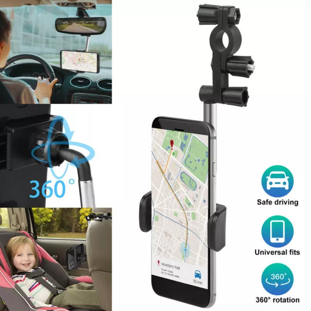 Universal 360° Car Rear View Mirror Mount Holder Stand Cradle For Cell Phone GPS