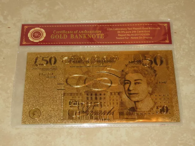 50 Pounds Gold Banknote  99.9% Pure 24k Gold